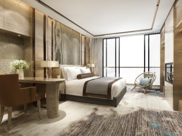 3d rendering luxury classic modern bedroom suite in hotel